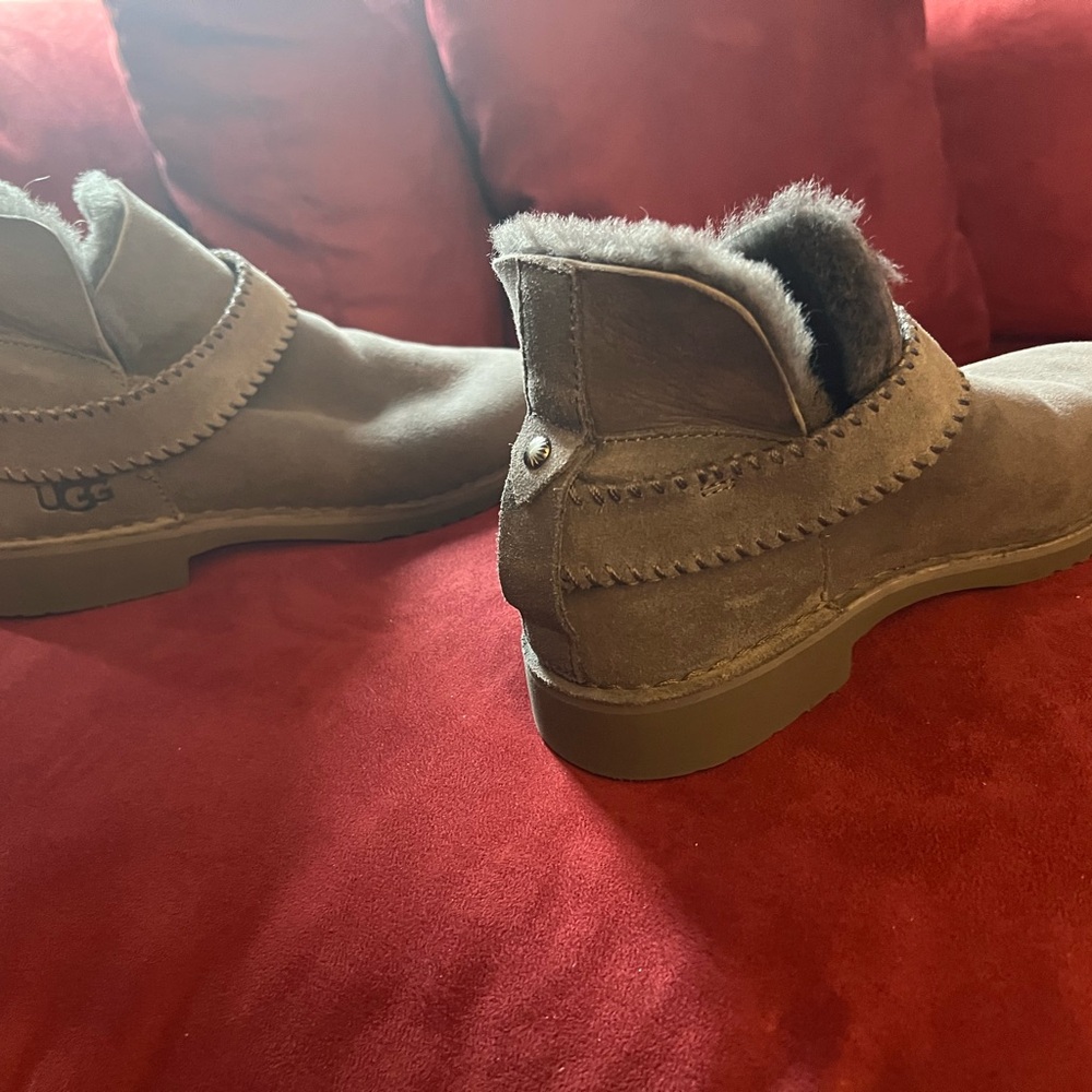 UGG Gray Winter Boots with Fur Lining and Suede Texture